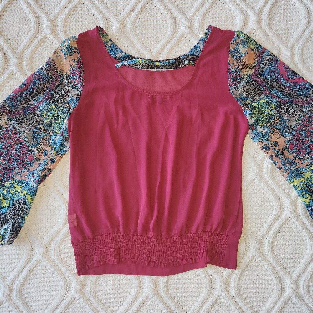 Y2K Maxinne Mode Burgundy/Maroon Wide bell sleeve blouse Size M